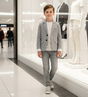 Boys Grey Casual Blazer with Double Cuffs (3–10 Years) | Smart Casual & Party Jacket