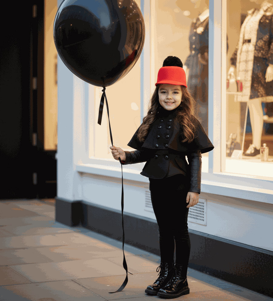 Girls black wool cape coat in baby doll style for ages 4-7, warm and elegant winter outerwear