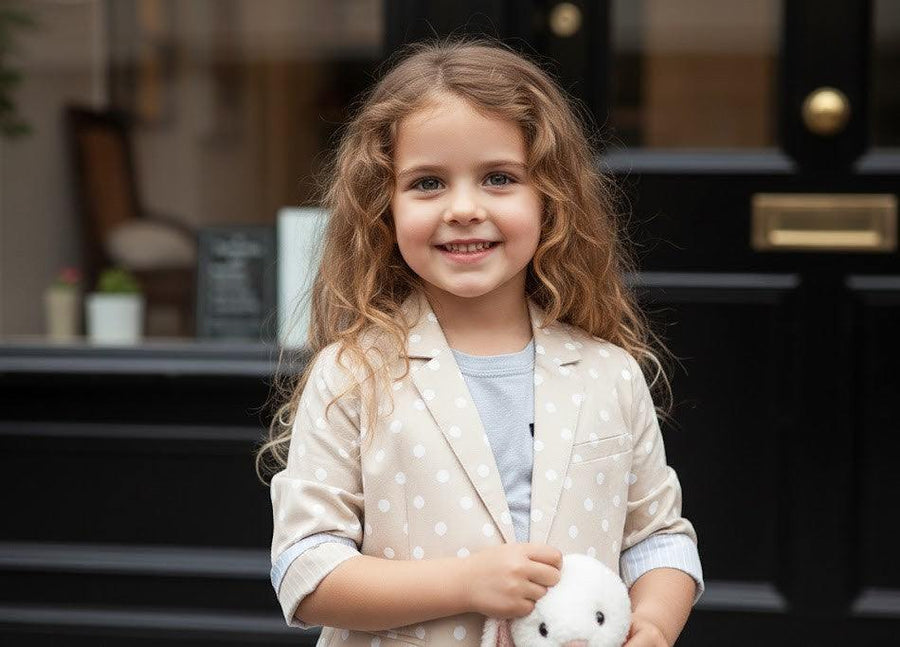 Girls cream cotton blazer short casual jacket for kids aged 6-12 years