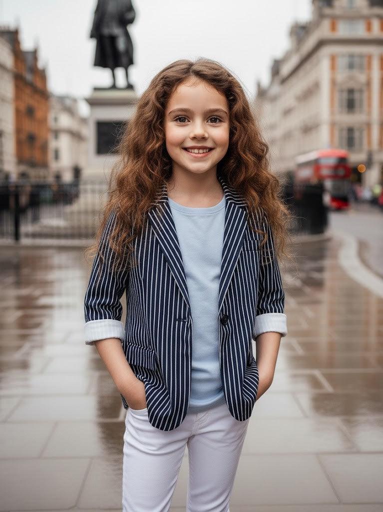 Girls cream cotton blazer short casual jacket for kids ages 6-12 years in lightweight fabric