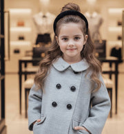 Girls woolen coat with vintage lace, doll-style grey jacket for ages 2-5 years