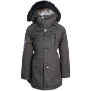 Girls' long padded winter coat with detachable faux fur hood for ages 2-7 years