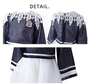 Girls two-piece outfit set with loose fit top and sleeveless A-line dress for autumn casual wear