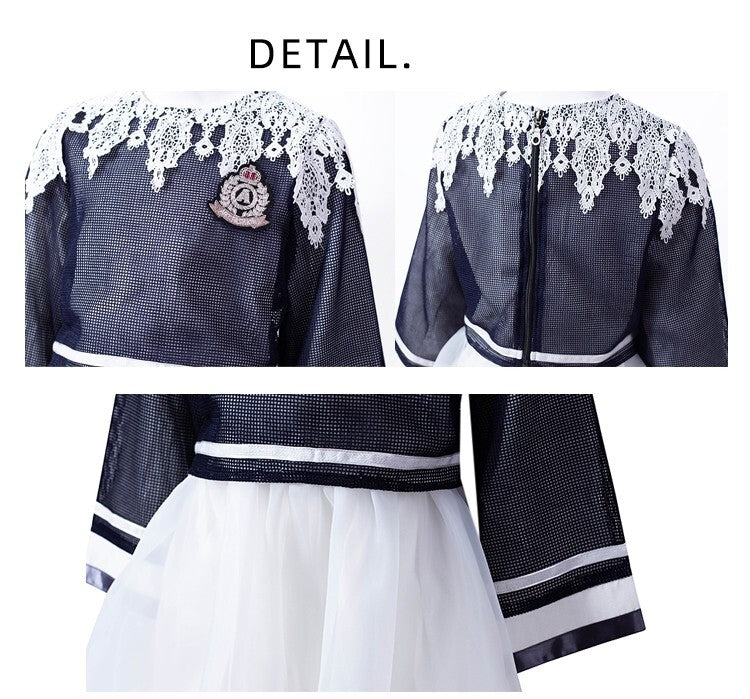 Girls two-piece outfit set with loose fit top and sleeveless A-line dress for autumn casual wear