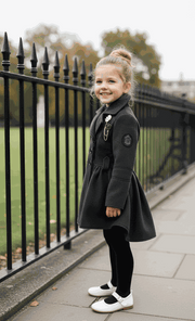 Girl wearing wool-blend long plaid winter coat for ages 3-5