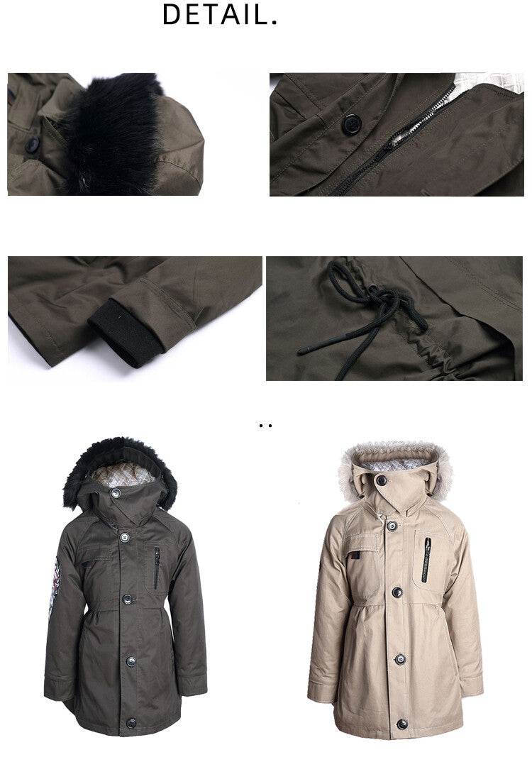 Girls' long padded winter coat with faux fur hood for ages 2-7 years