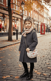Girls vintage wool winter coat thick warm long overcoat for ages 3-9 years with double-breasted buttons and tailored A-line silhouette