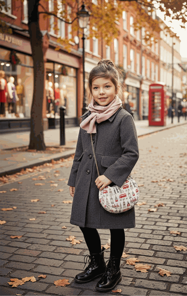 Girls vintage wool winter coat thick warm long overcoat for ages 3-9 years with double-breasted buttons and tailored A-line silhouette