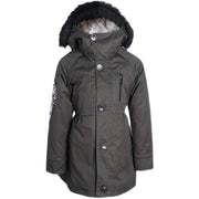 Girls' long padded winter coat with faux fur hood for ages 2-7 years