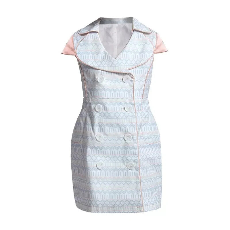 Girls Pink & Blue Occasion Dress – Elegant Double-Breasted A-Line Dress for Weddings, Parties & Holiday Events (Ages 4–10)