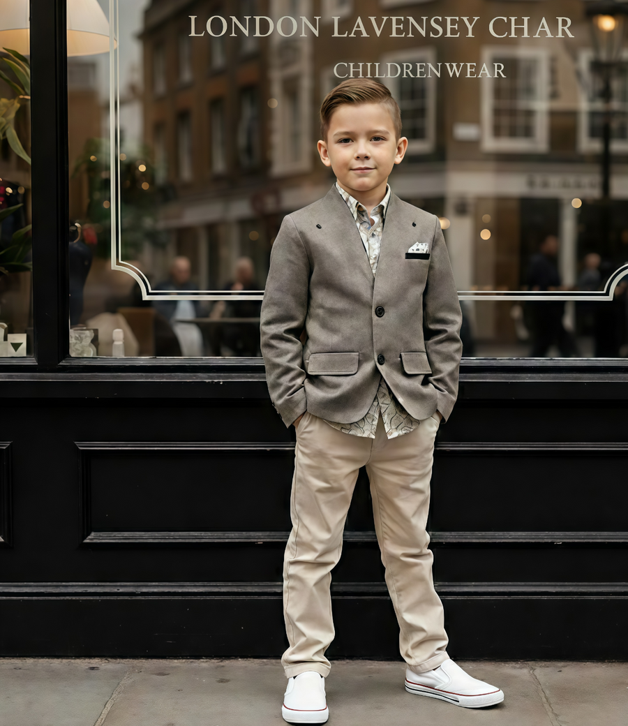 Grey V-Neck Blazer for Boys – A Refined Jacket for Ceremonies & Everyday Elegance (Ages 3–9)