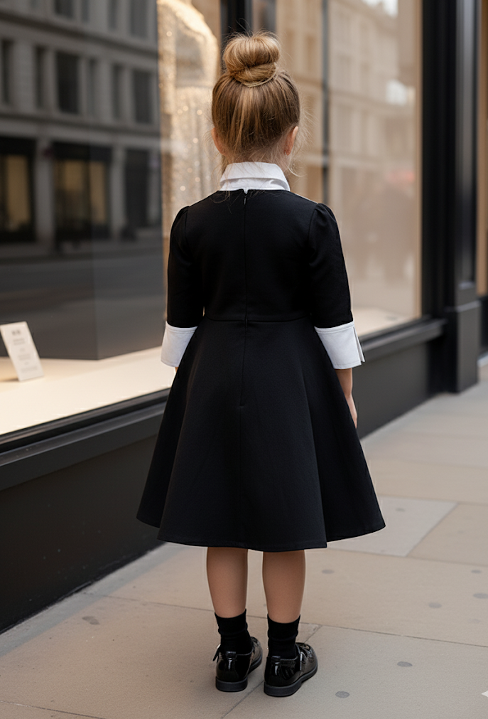 Girls Vintage Black Swing Dress 3-4-5 Y A-Line Dress festival  wear High Quality
