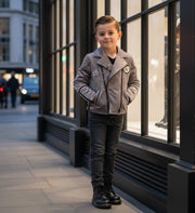Boys' velvet jacket light grey and green for fall winter casual wear ages 3-9