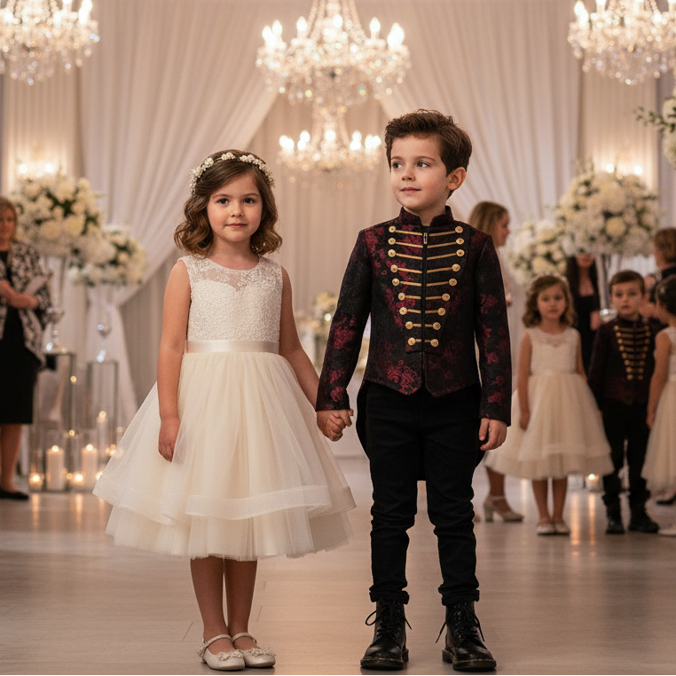 Boys Embroidered Tuxedo Blazer (4–14 Years) | Luxury Wedding Page Boy Jacket Velvet or Satin