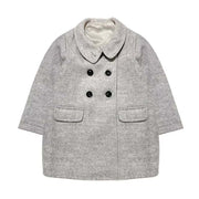Girls woolen coat vintage doll-style grey jacket for ages 2-5 years with lace accents