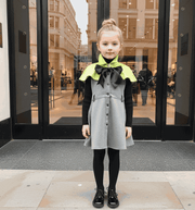 Apple green cape flower girl dress with black bow for elegant wedding girls aged 9-12