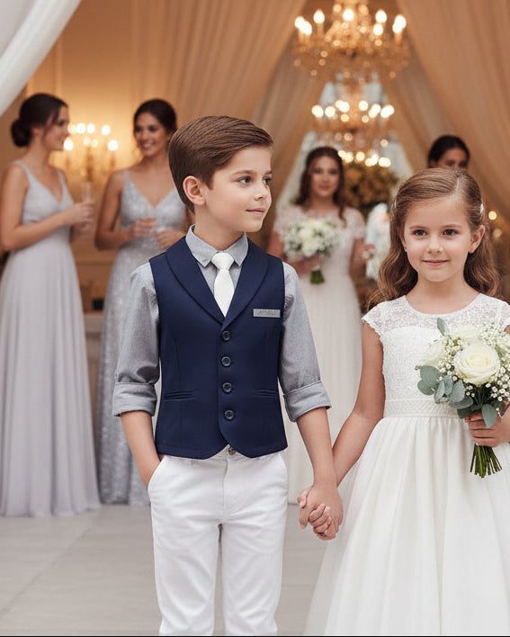 Boys Vintage Navy Waistcoat with Peter Pan Collar (3–7 Years) | Formal, School & Occasion Vest