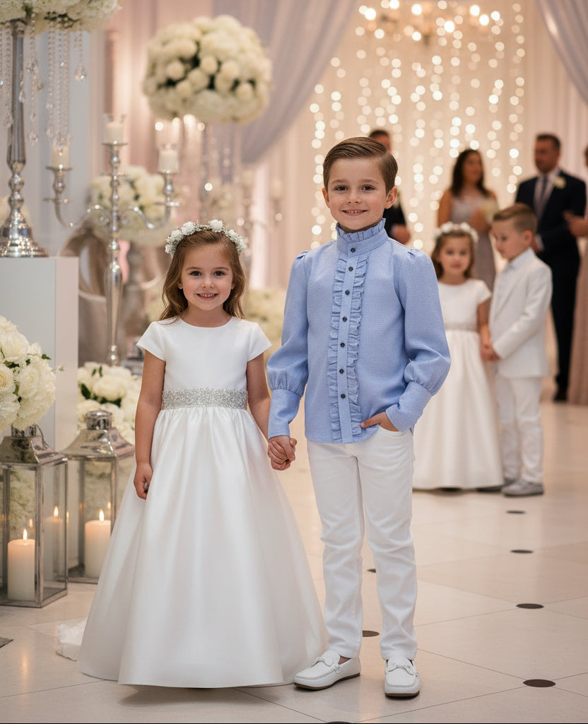 Boys Vintage Light Blue & Grey Shirt (3–14 Years) | Smart Casual, School & Wedding Shirt