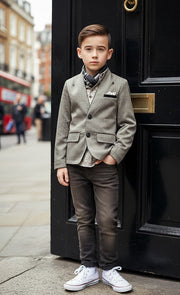 Grey V-Neck Blazer for Boys – A Refined Jacket for Ceremonies & Everyday Elegance (Ages 3–9)