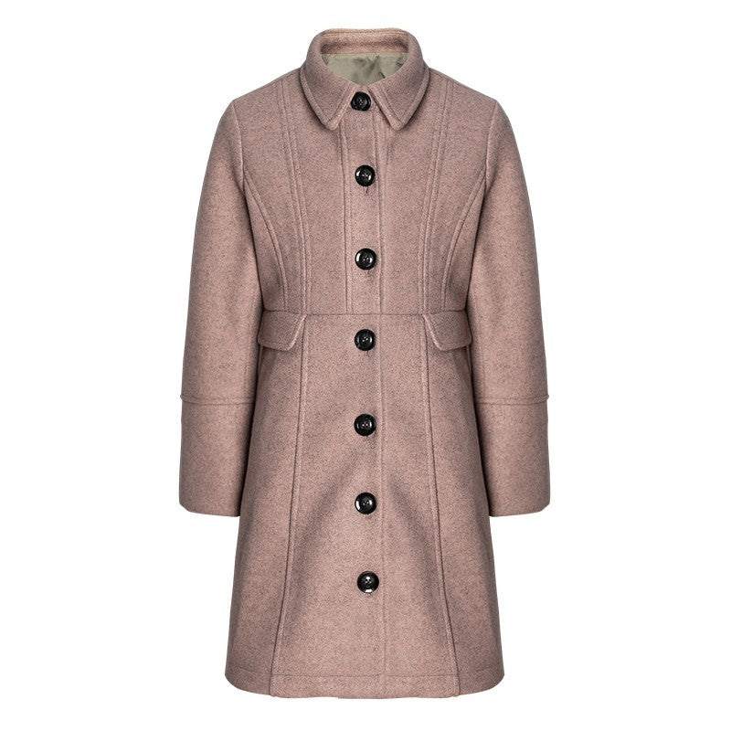 Girls wearing vintage wool winter coats for ages 3-9, thick warm long overcoats with button details