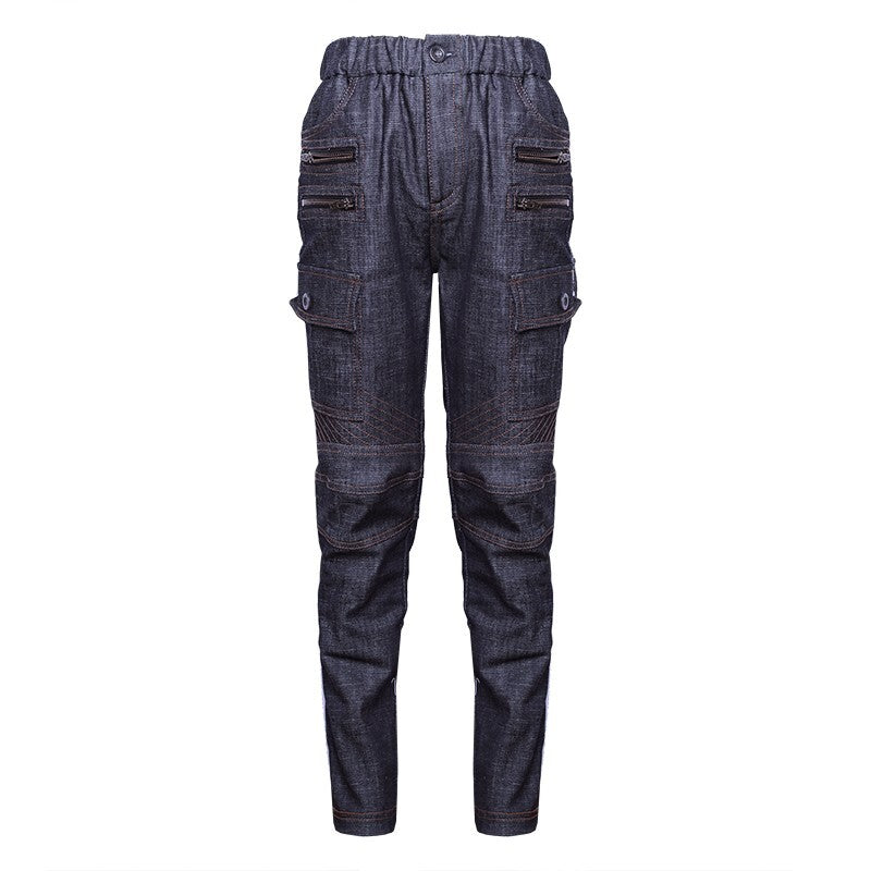 Boys wearing navy blue and black stretch denim casual jeans aged 4 to 12 years