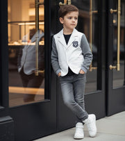 Boys white grey velvet blazer sporty casual jacket for toddlers aged 3-7 years