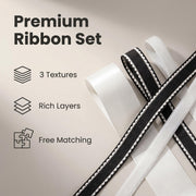 Elegant Ribbon Trio Set – Butter Yellow Satin, Black Ribbon with White Trim & Cream Velvet Decorative Ribbon for Gift Wrapping, Fashion Styling & Luxury DIY Crafts