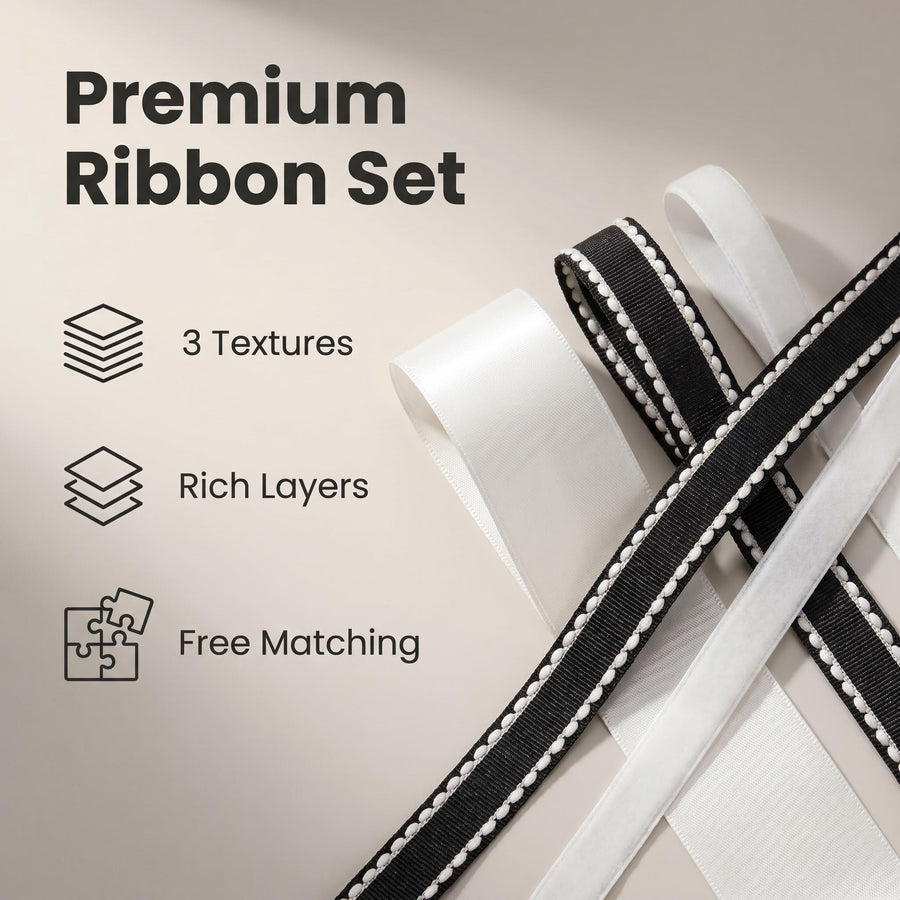 Elegant Ribbon Trio Set – Butter Yellow Satin, Black Ribbon with White Trim & Cream Velvet Decorative Ribbon for Gift Wrapping, Fashion Styling & Luxury DIY Crafts