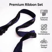 Elegant Silver Navy & Black Ribbon Trio Set – Luxury Woven Satin & Lace Decorative Ribbon Bundle