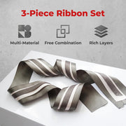 Elegant Charcoal & Cream Ribbon Trio Set – Luxury Satin & Cotton Decorative Ribbon Bundle for Fashion & Gift Styling