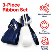 Elegant Navy & Cream Ribbon Trio Set – Luxury Woven & Satin Decorative Ribbon Bundle for Fashion & Gift Styling