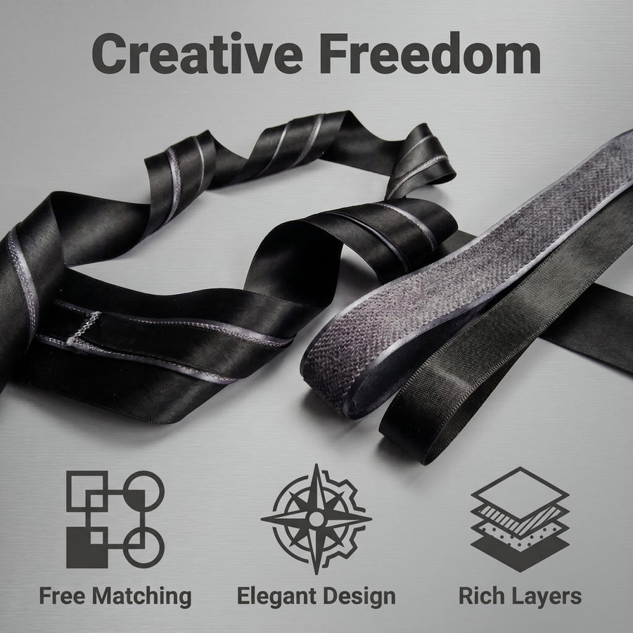 Elegant Black & Charcoal Ribbon Trio Set – Luxury Satin & Woven Decorative Ribbon Bundle for Fashion, Gift Wrapping & Event Styling