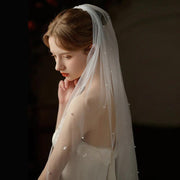 Beaded lace tulle bridal veil mid-length soft chiffon tulle wedding accessory