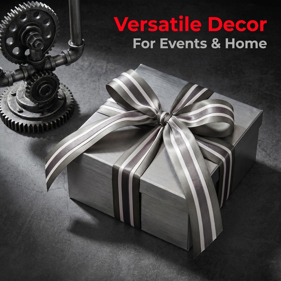 Elegant Charcoal & Cream Ribbon Trio Set – Luxury Satin & Cotton Decorative Ribbon Bundle for Fashion & Gift Styling