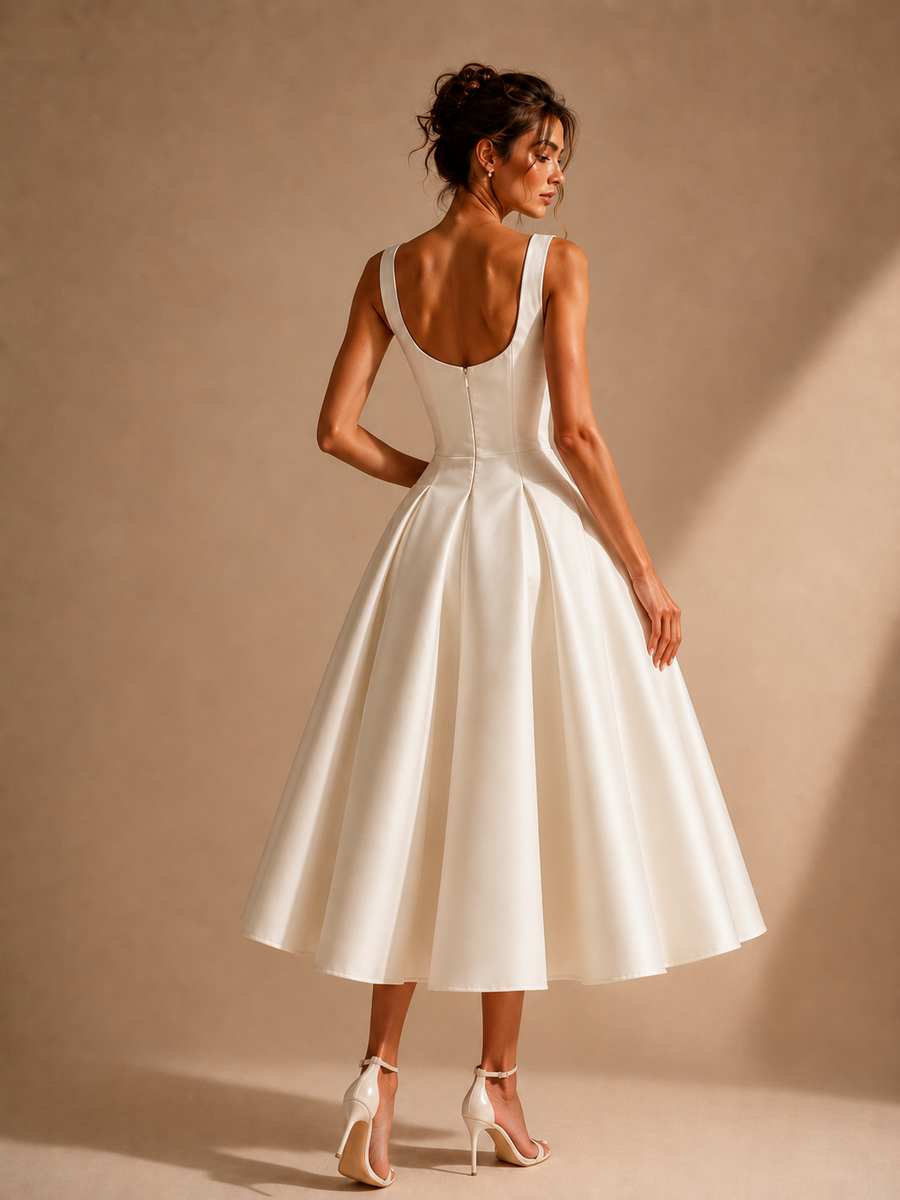 Ivory Sculpted Midi Dress - Architectural Elegance in Motion