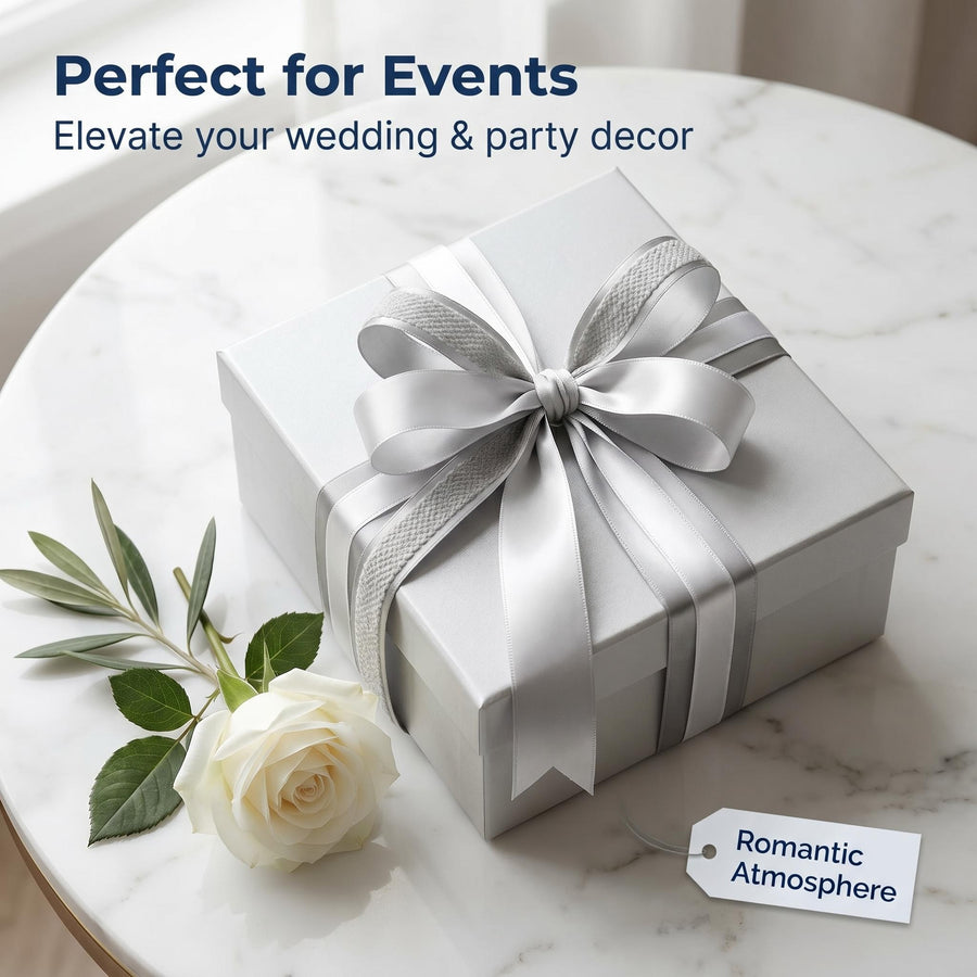 Elegant Silver & Grey Ribbon Trio Set – Luxury Satin & Woven Decorative Ribbon Bundle for Fashion & Gift Styling