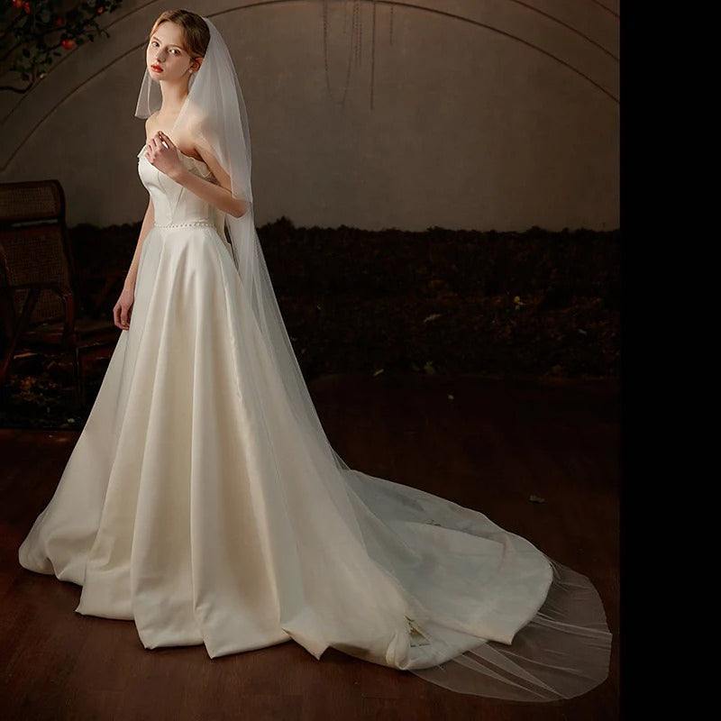 Princess Cathedral Bridal Veil classic two-layer plain tulle long wedding veil elegant sheer bridal accessory