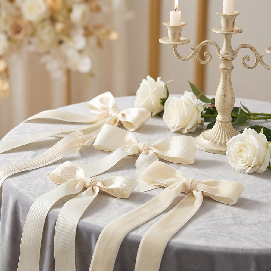 Elegant Cream Satin Ribbon Trio Set – Butter Yellow, Soft Gold & Ivory Decorative Ribbons for Gift Wrapping, Fashion Styling & Luxury DIY Crafts