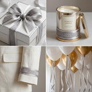 Elegant Cream & Grey Ribbon Trio Set – Luxury Satin & Woven Decorative Ribbon Bundle for Fashion, Gift Wrapping & Event Styling