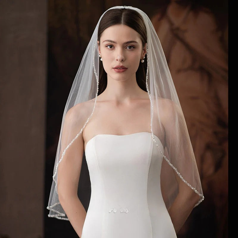 80cm single-layer premium bridal veil in sheer soft chiffon tulle for weddings