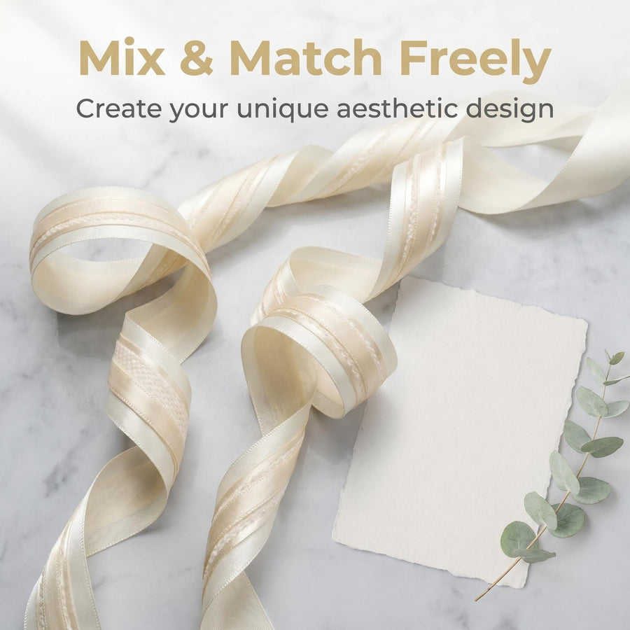 Elegant Cream Satin Ribbon Trio Set – Butter Yellow, Soft Gold & Ivory Decorative Ribbons for Gift Wrapping, Fashion Styling & Luxury DIY Crafts
