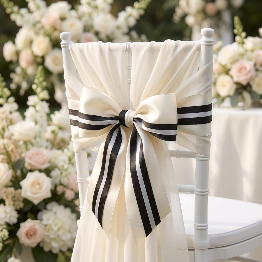 Elegant Cream Yellow & Black Lace Satin Ribbon Trio Set – Luxury Decorative Ribbon Bundle for Fashion & Gift Styling