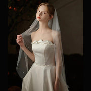 Beaded lace tulle bridal veil mid-length soft chiffon wedding accessory