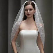French Lace Court Bridal Veil made of soft chiffon tulle, minimalist and lightweight for elegant wedding looks