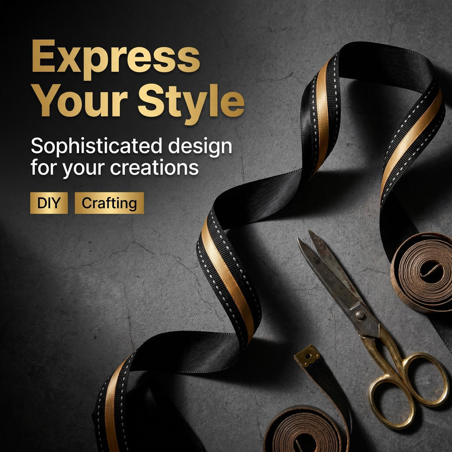 Elegant Black & Gold Ribbon Trio Set – Luxury Satin, Grosgrain & Metallic Decorative Ribbon Bundle for Fashion & Gift Styling