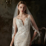 Single-Layer Lace Flower Hair Comb Bridal Veil - 90cm Elegant Plain Tulle Wedding Veil