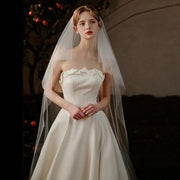Princess cathedral bridal veil classic two-layer plain tulle long wedding veil on mannequin