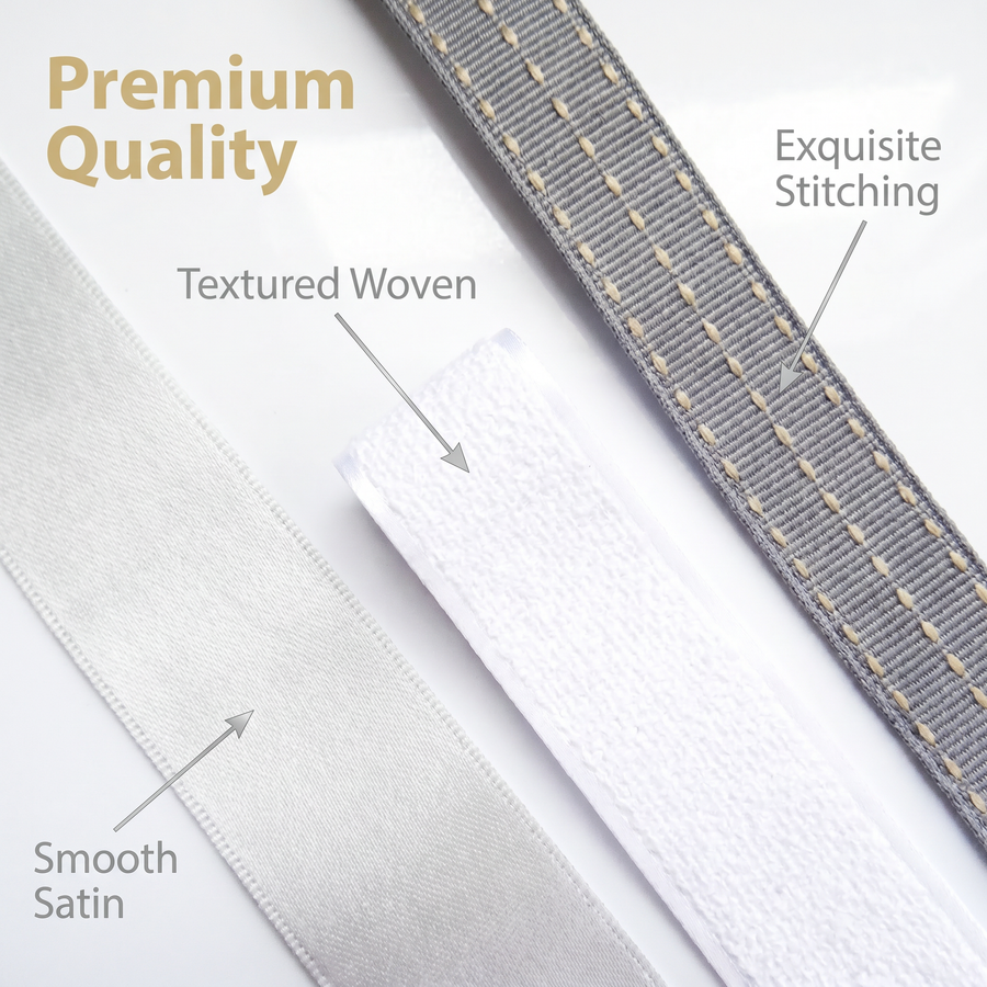 Elegant Silver, White & Grey Ribbon Trio Set – Luxury Satin, Woven & Grosgrain Decorative Ribbon Bundle
