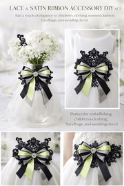 Elegant lace and satin ribbons arranged for wedding and occasion DIY styling set