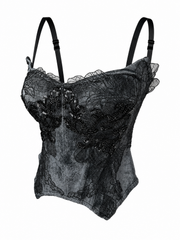 Black Lace Embellished Corset Top – Gradient Polyester Structured Bustier for Evening & Elevated Daily Wear